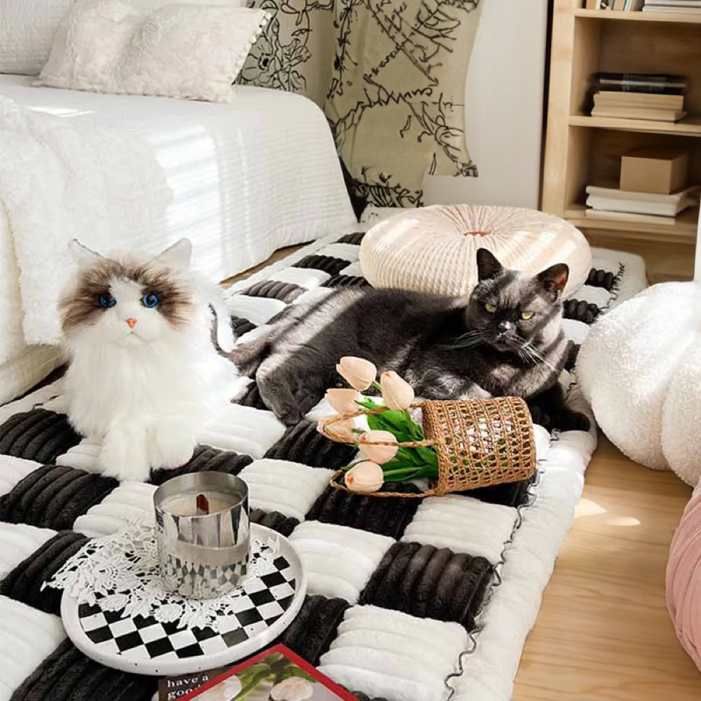 Plush Plaid Dog Blanket & Mat