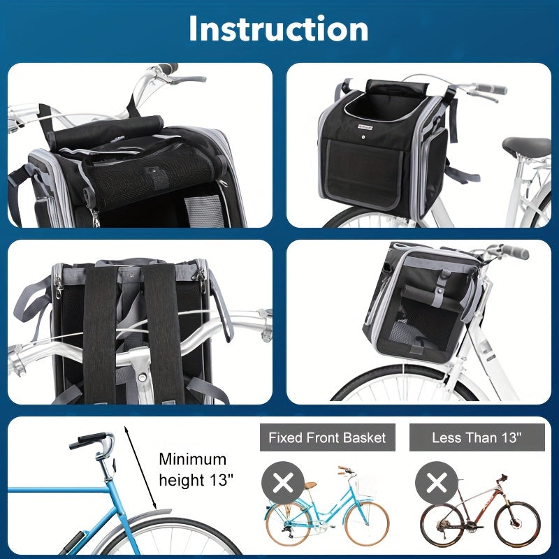 Expandable Pet Bike Basket for Small Dogs & Cats