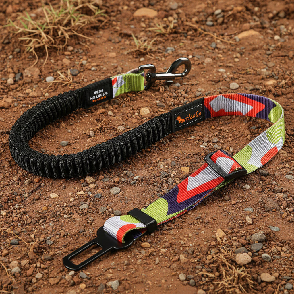 Adjustable Dog Car Seat Belt with Shock-Absorbing Bungee