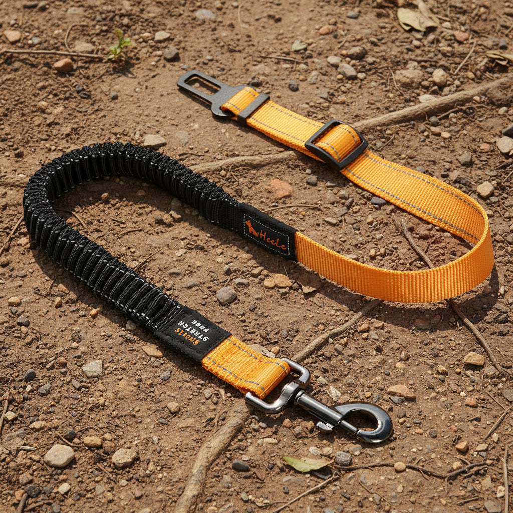 Adjustable Dog Car Seat Belt with Shock-Absorbing Bungee