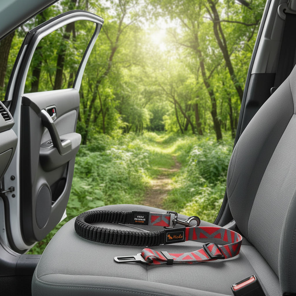 Adjustable Dog Car Seat Belt with Shock-Absorbing Bungee