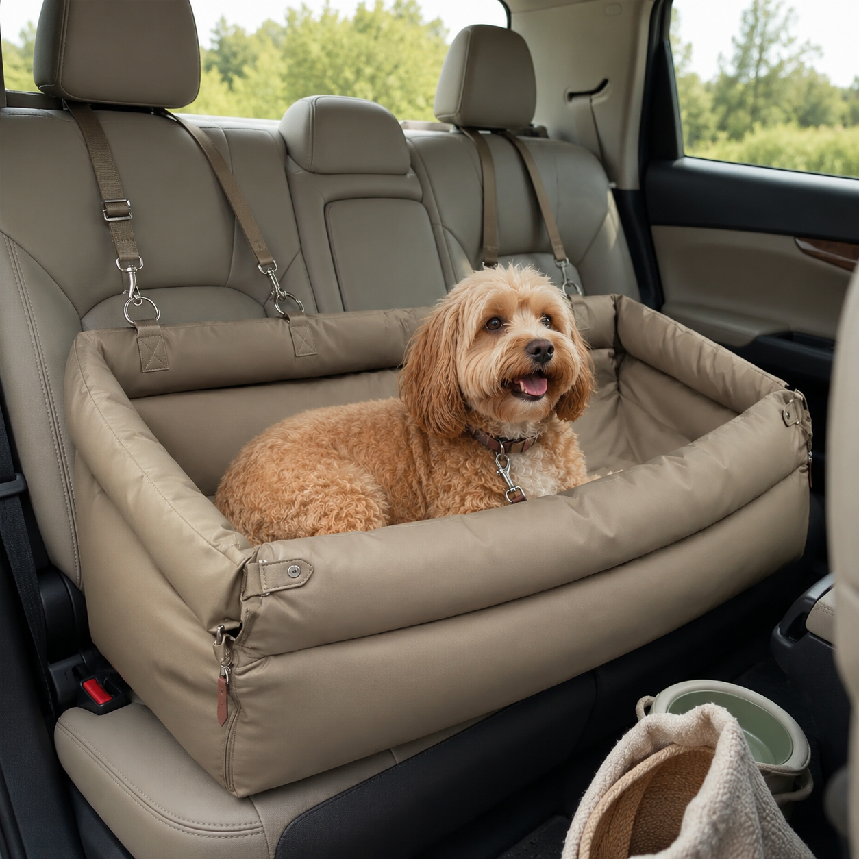Luxury Faux Leather Dog Car Seat & Booster Bed