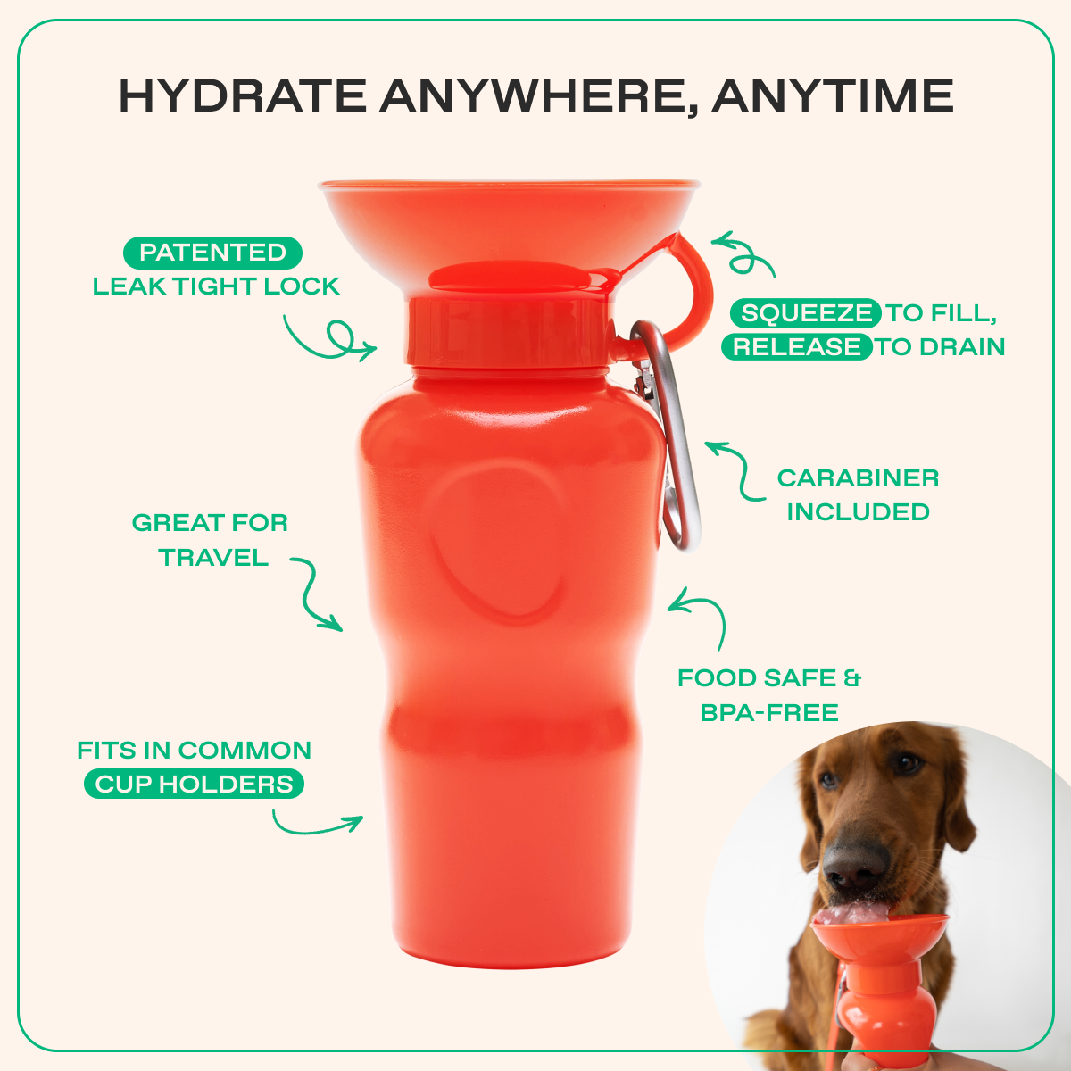 Portable Dog Travel Water Bottle - 22oz