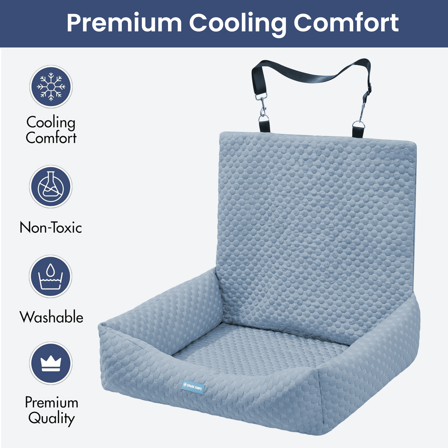 Cooling Dog Car Seat Bed with Headrest Strap