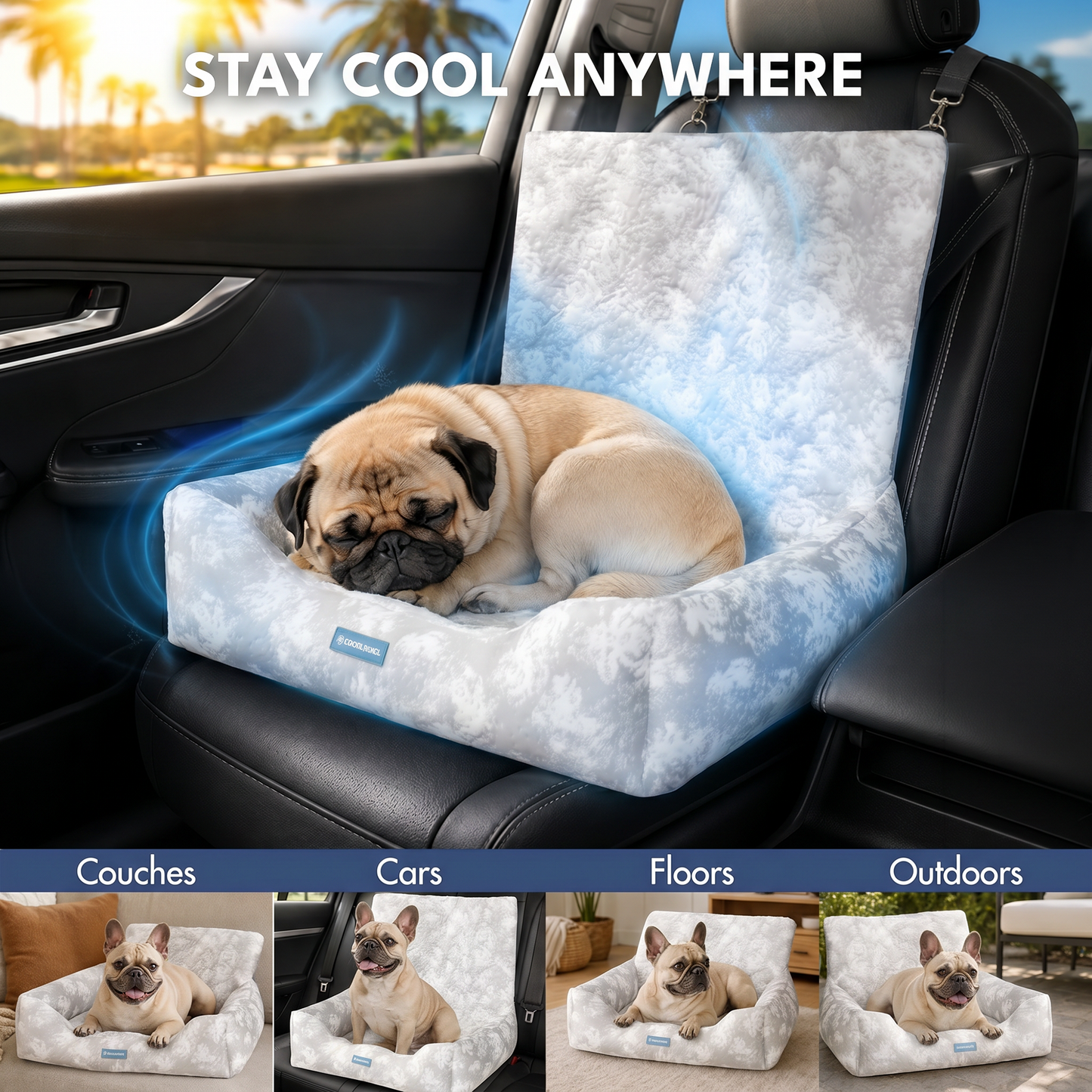 Cooling Dog Car Seat Bed with Headrest Strap