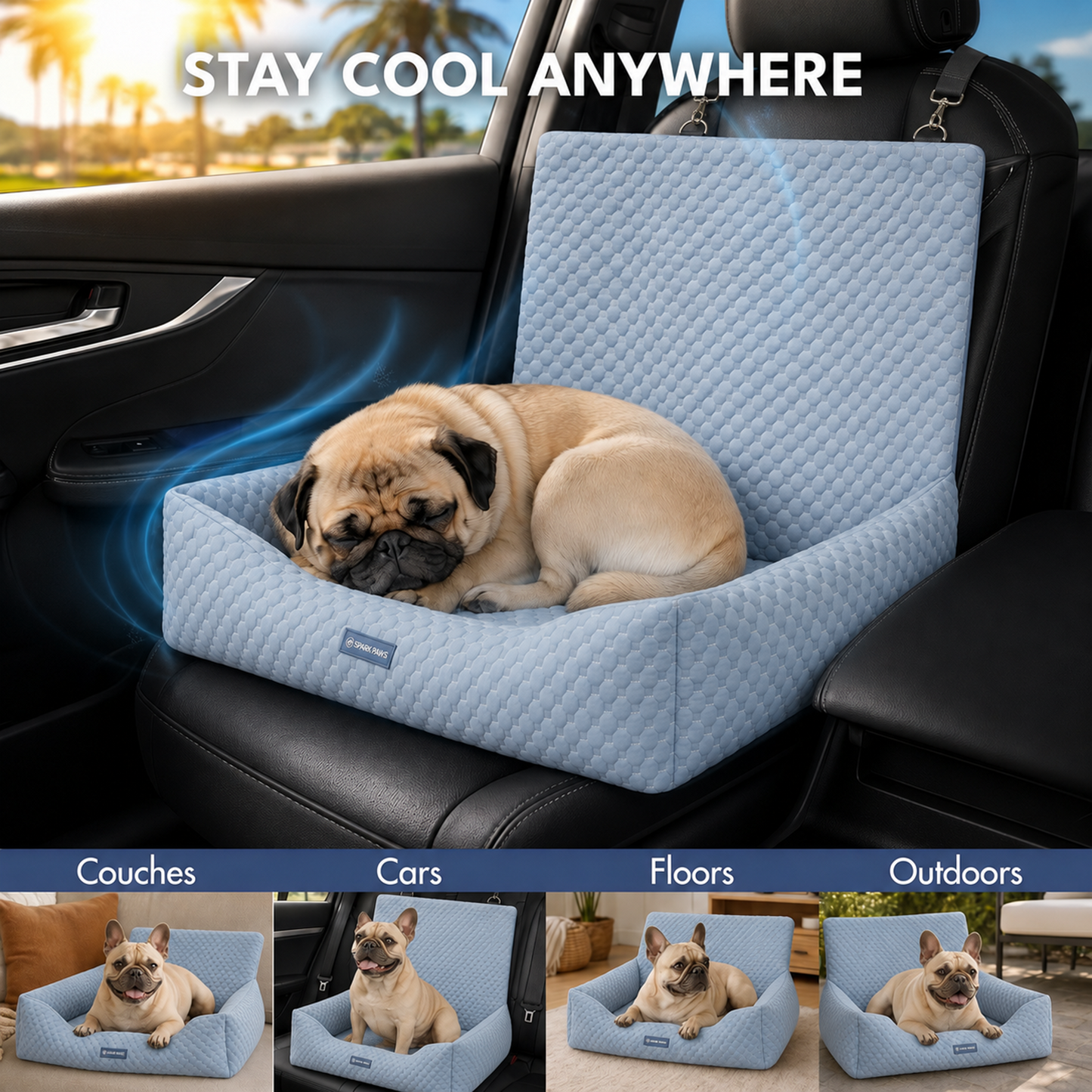 Cooling Dog Car Seat Bed with Headrest Strap
