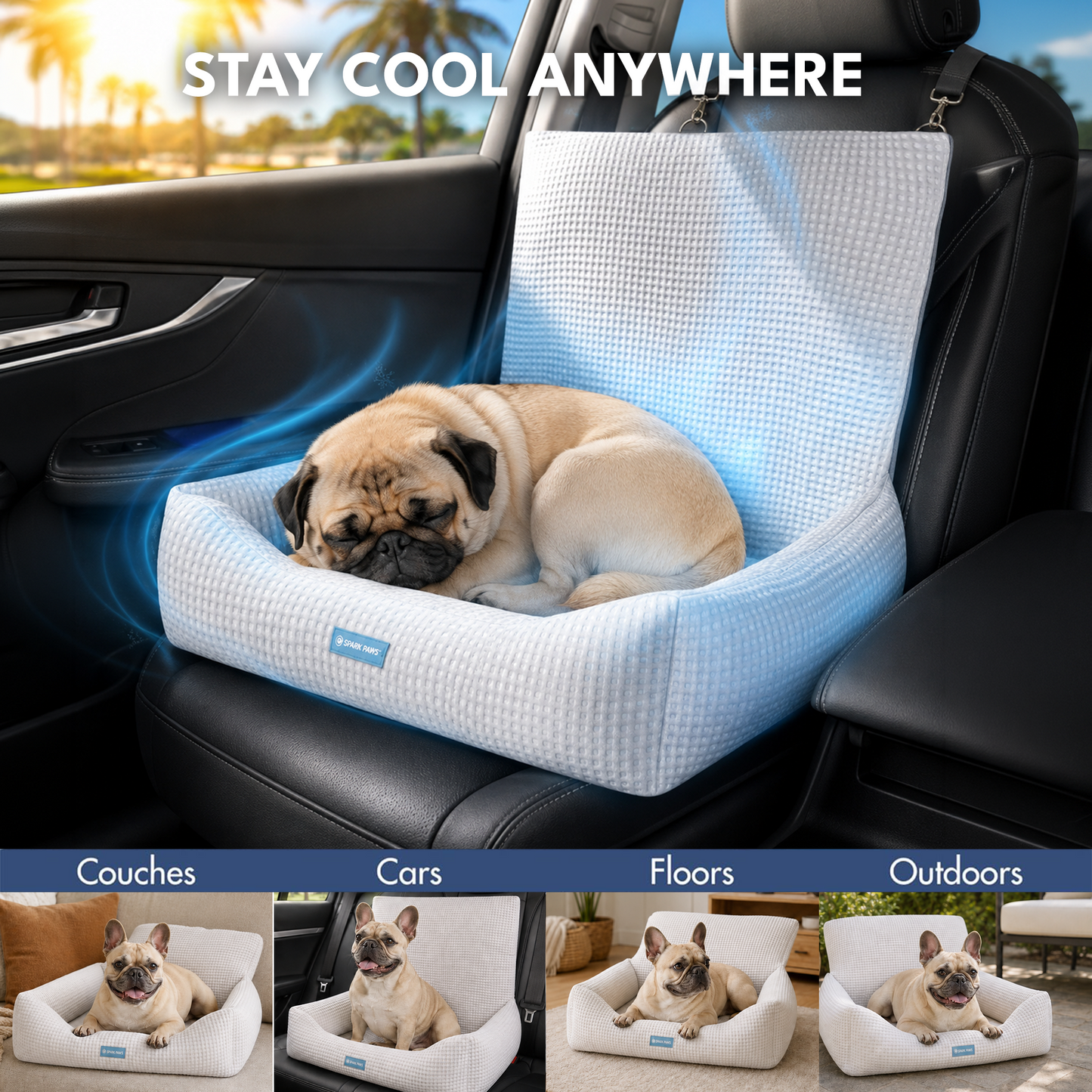 Cooling Dog Car Seat Bed with Headrest Strap