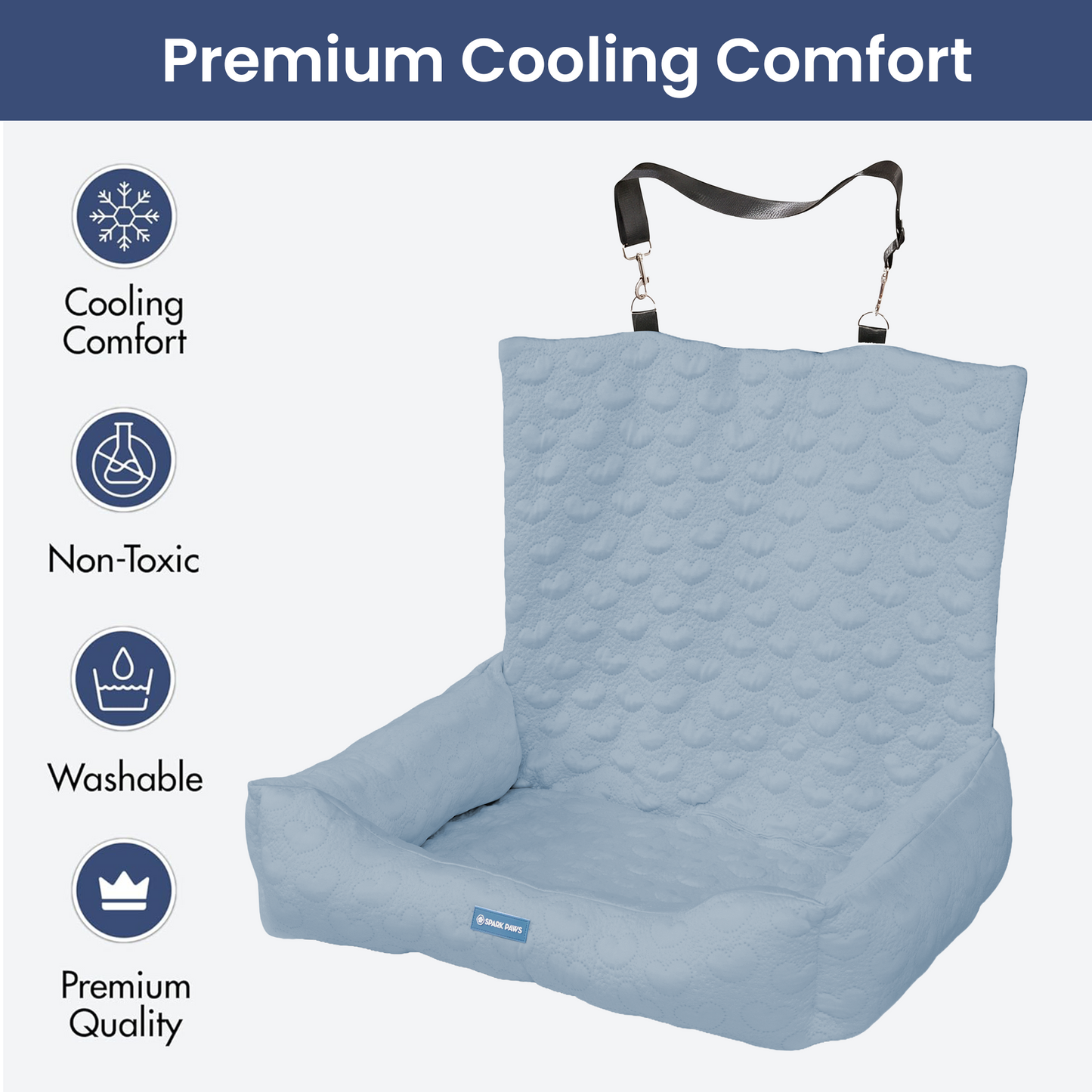 Cooling Dog Car Seat Bed with Headrest Strap