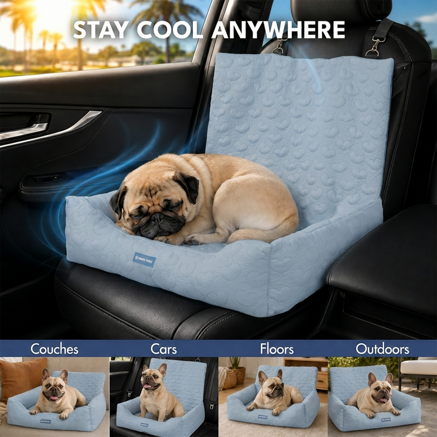 Cooling Dog Car Seat Bed with Headrest Strap