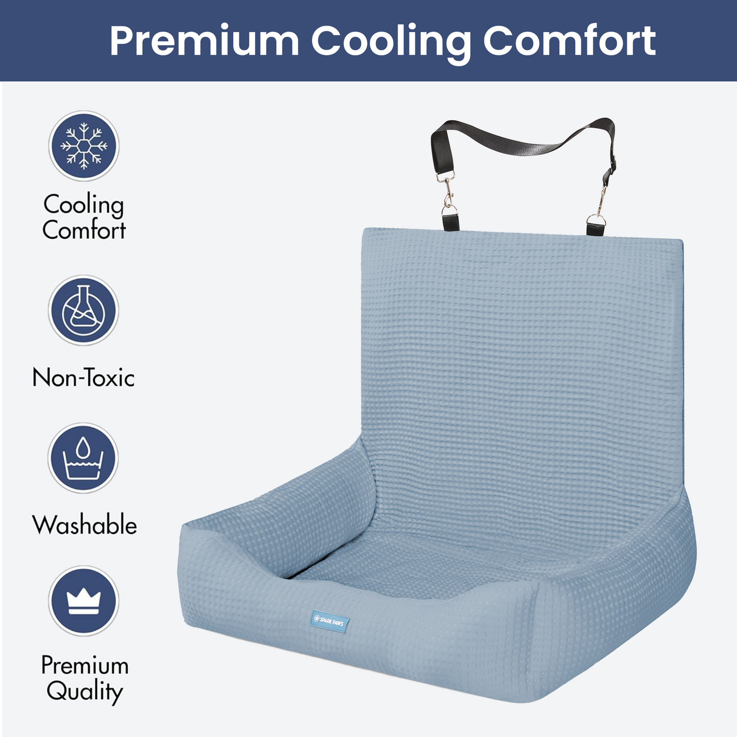 Cooling Dog Car Seat Bed with Headrest Strap