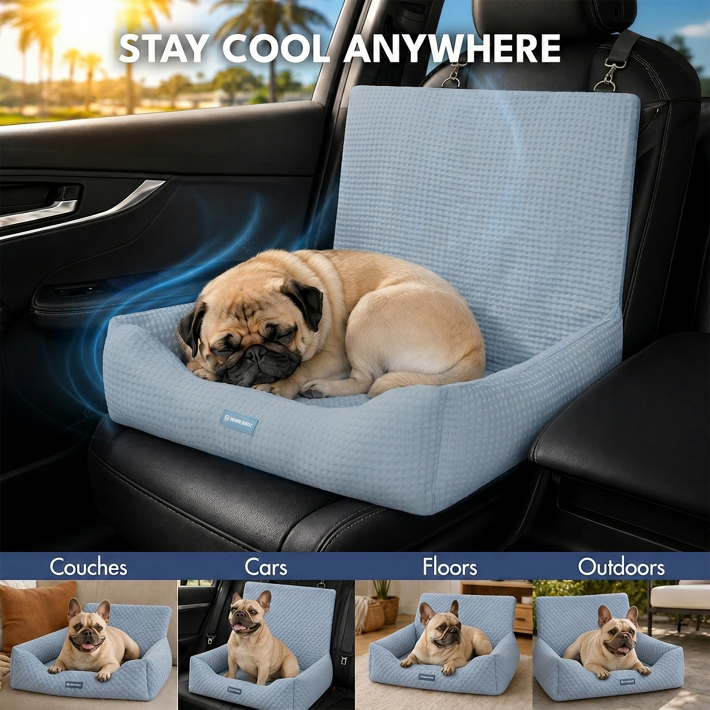 Cooling Dog Car Seat Bed with Headrest Strap