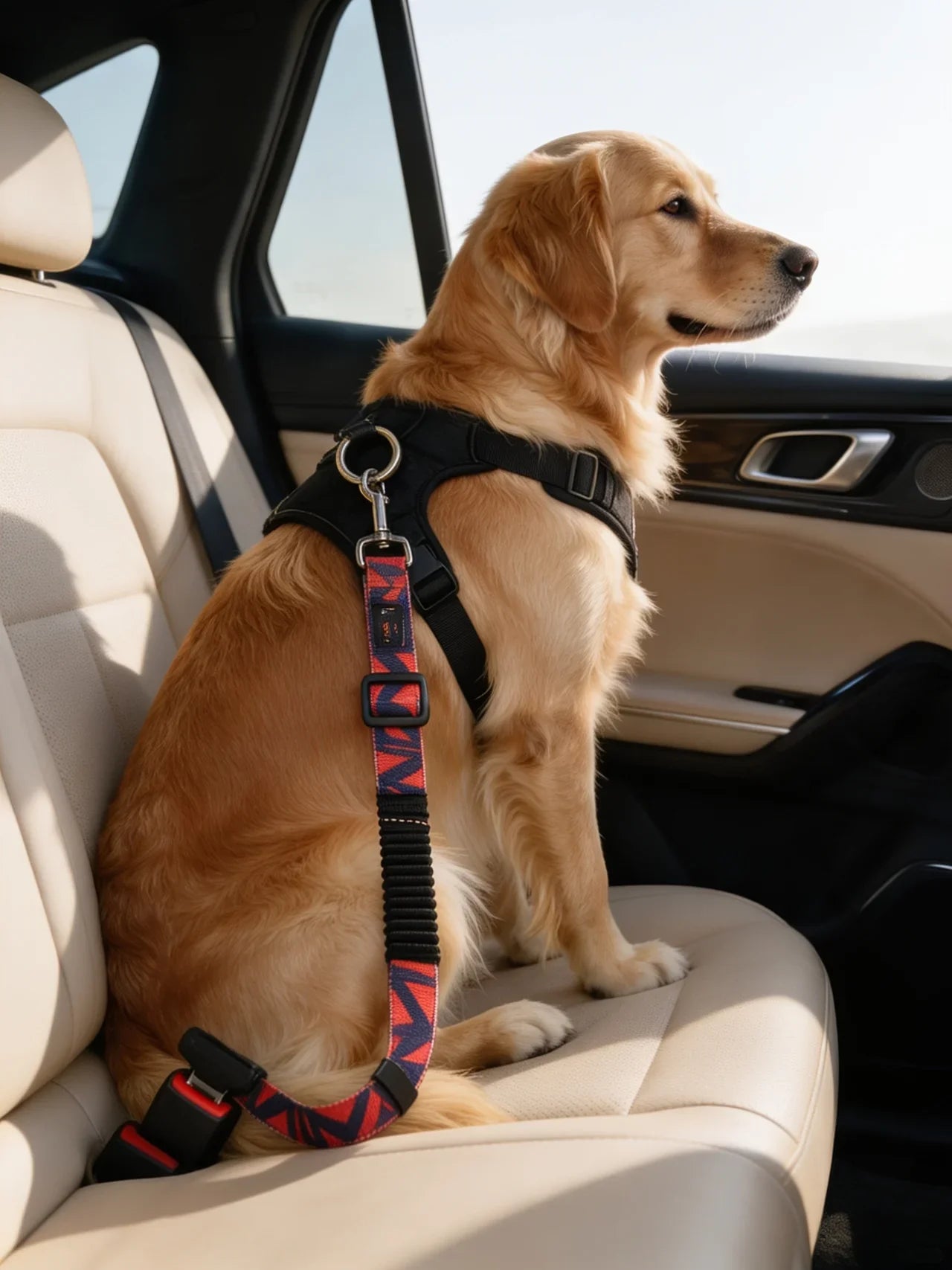Adjustable Dog Car Seat Belt with Shock-Absorbing Bungee