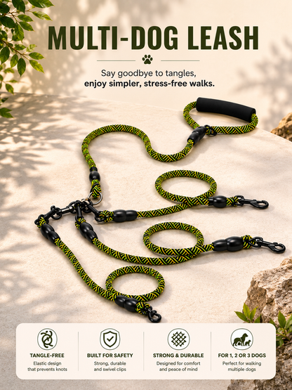 Tangle-Free Multi-Dog Leash for 1, 2 or 3 Dogs