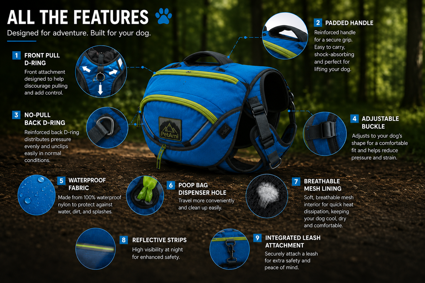 Dog Hiking Backpack Harness with Storage Pockets