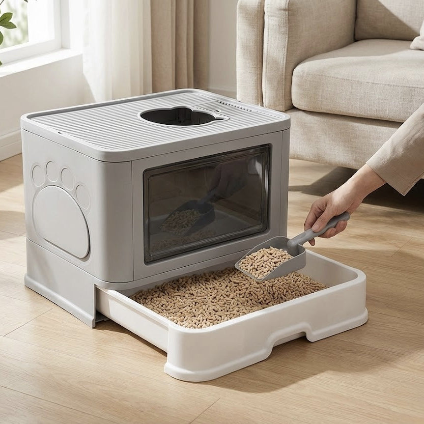 FurGrovers Foldable Enclosed Cat Litter Box