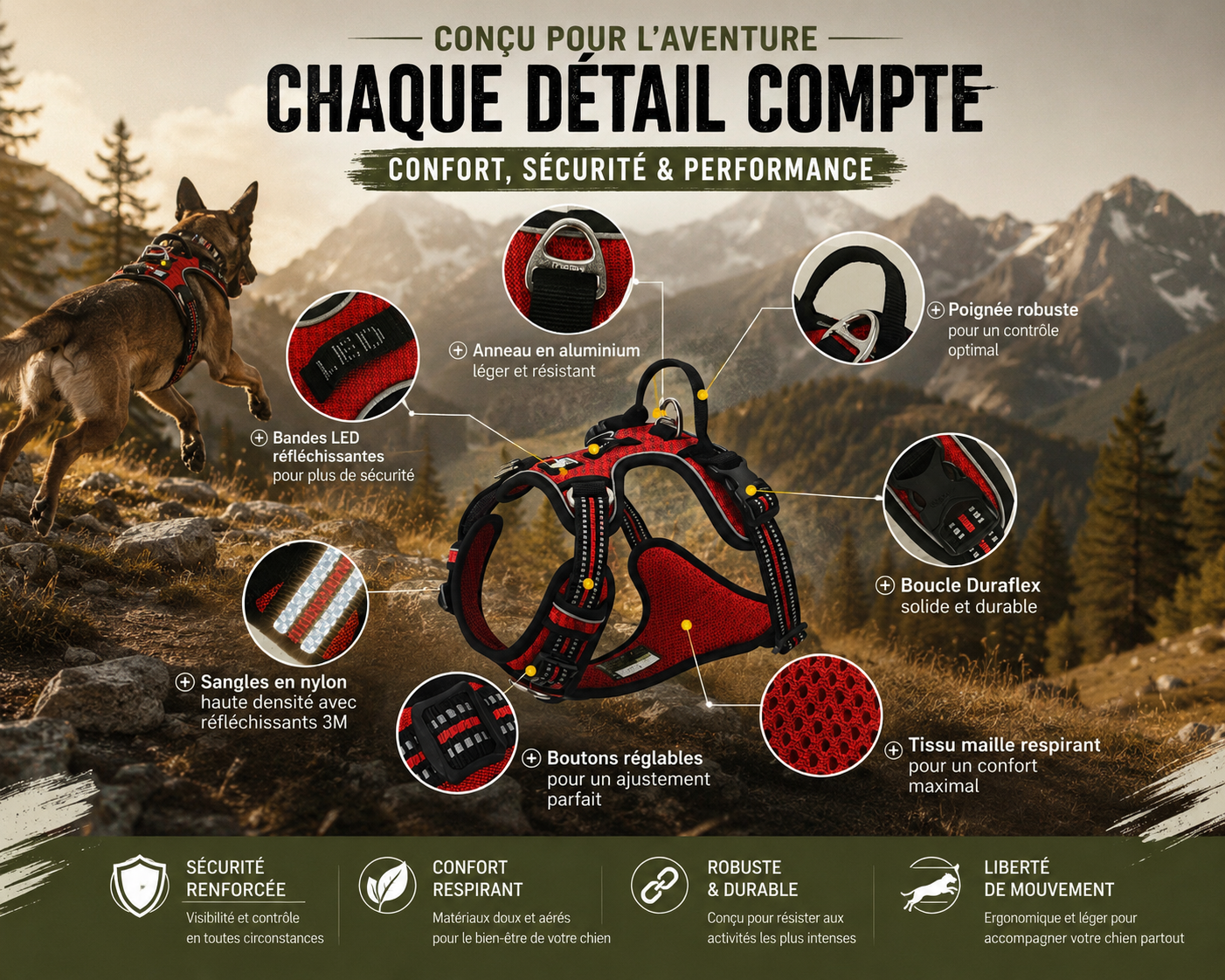 Reflective Adjustable Dog Harness with Control Handle