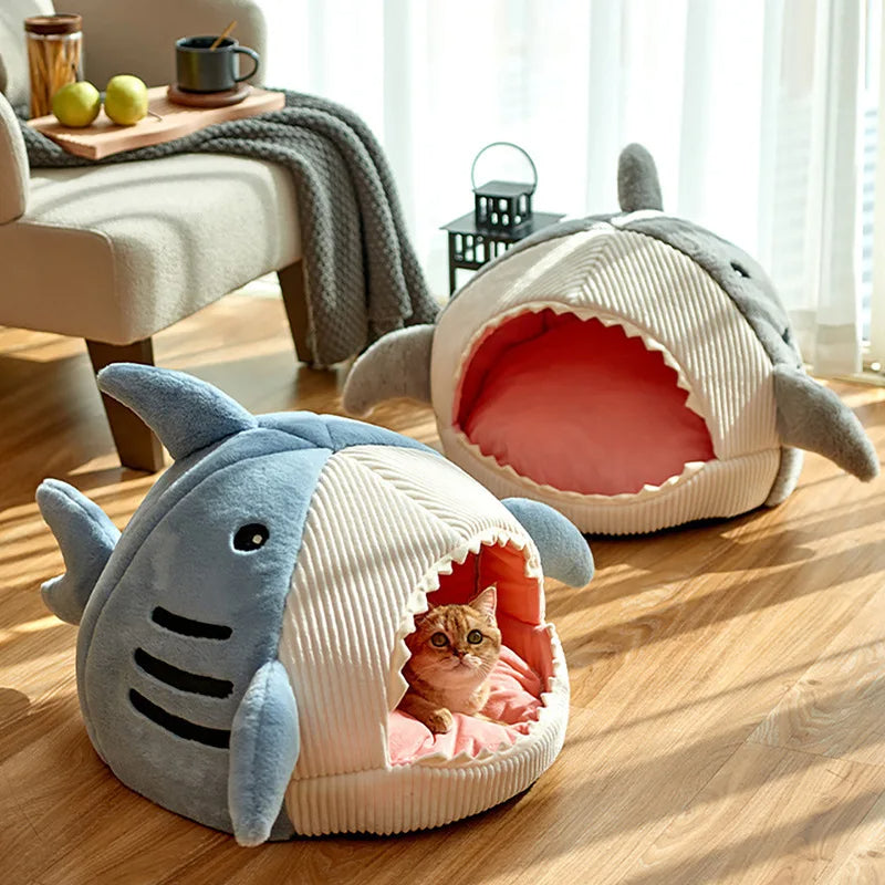 Shark-Shaped Pet Cave Bed for Cats & Small Dogs