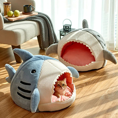 Shark-Shaped Pet Cave Bed for Cats & Small Dogs