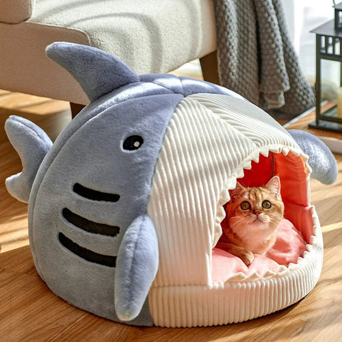 Shark-Shaped Pet Cave Bed for Cats & Small Dogs
