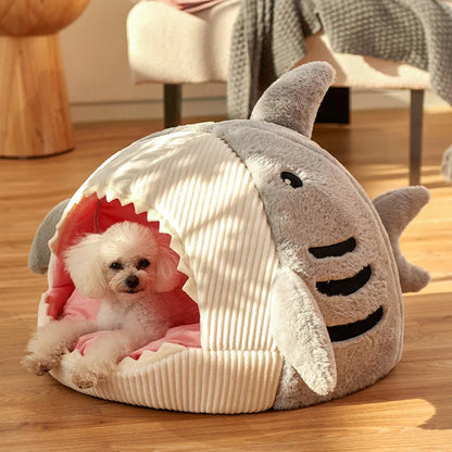 Shark-Shaped Pet Cave Bed for Cats & Small Dogs