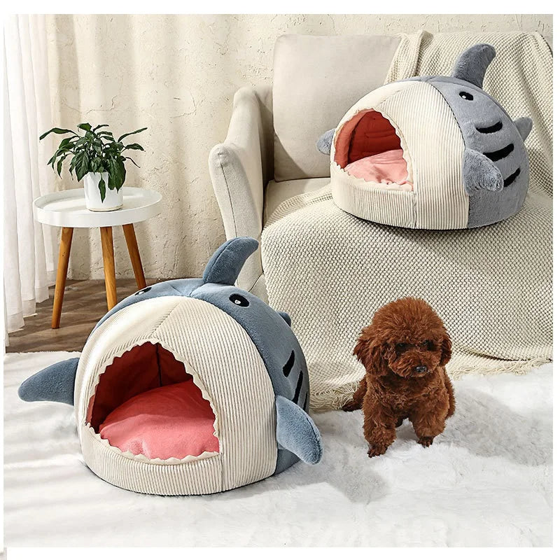 Shark-Shaped Pet Cave Bed for Cats & Small Dogs