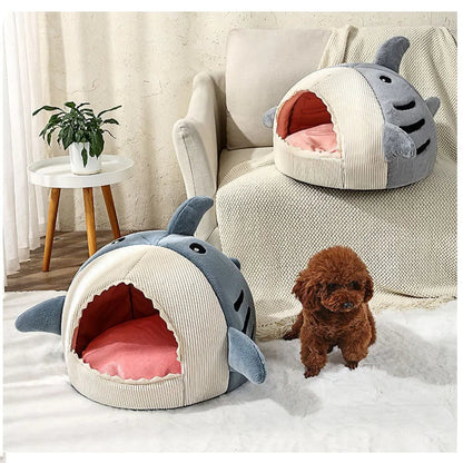 Shark-Shaped Pet Cave Bed for Cats & Small Dogs