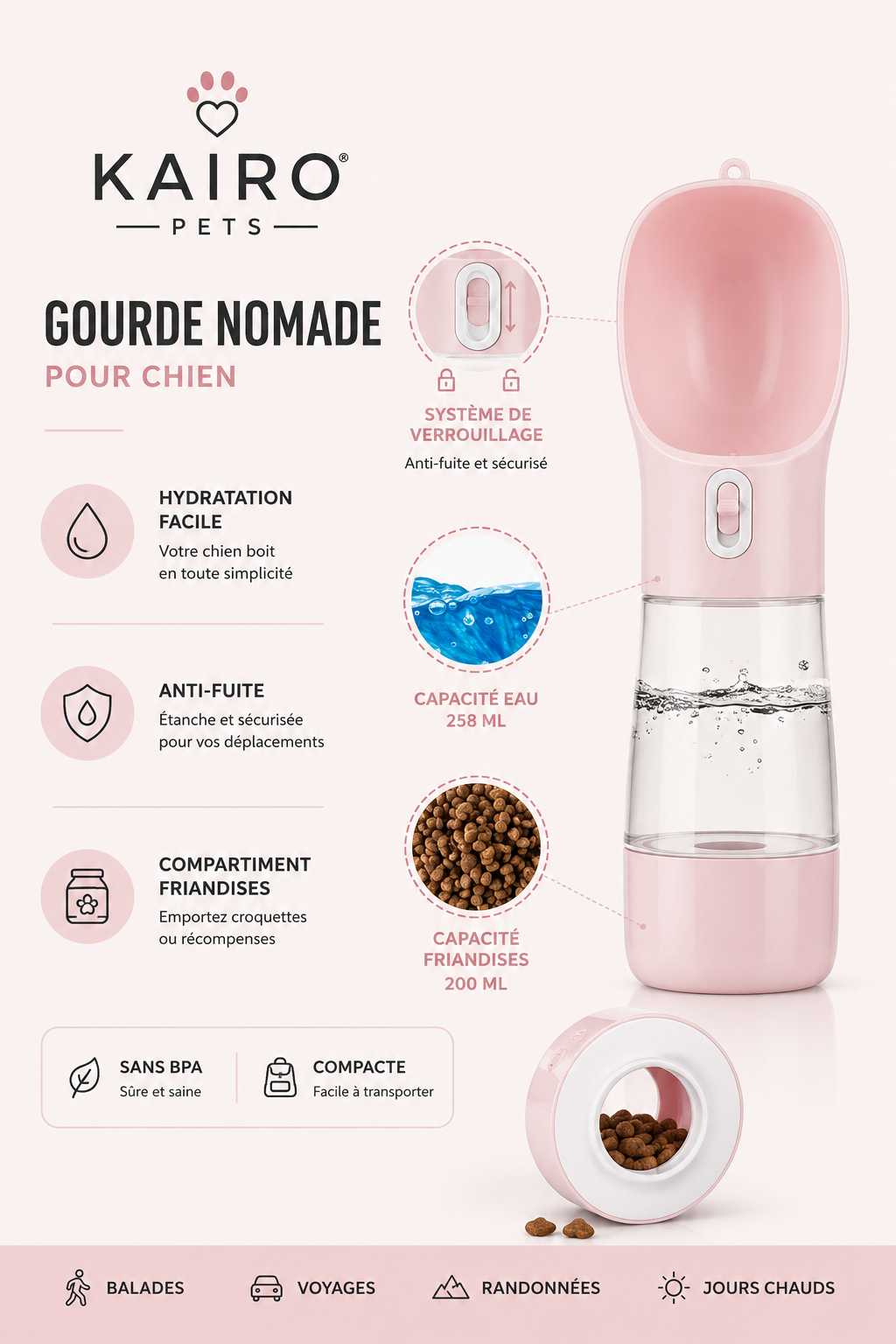 2-in-1 Portable Dog Water Bottle with Food Container