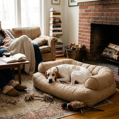 Cushioned Dog Sofa Bed with Raised Bolsters